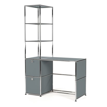 Bureau USM Haller avec étagère haute, Gris moyen RAL 7005