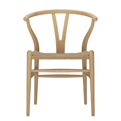 CH24 Wishbone Chair, Chêne laqué blanc, Paillage naturel