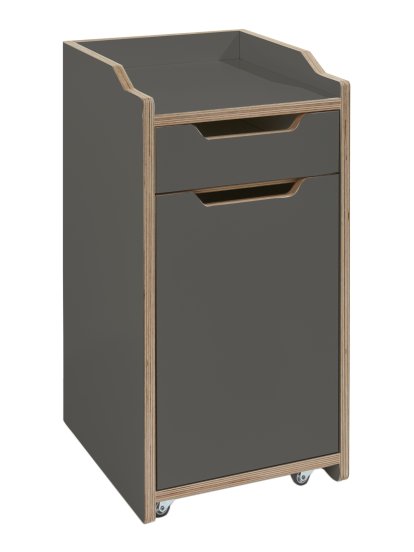 Caisson à roulettes Plane, Avec porte, charnière à droite, Mélaminé anthracite avec bords bouleau