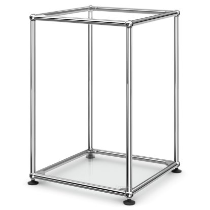 Table d'appoint USM Haller 35 haute, Panneaux inférieur et supérieur en verre, Verre transparent