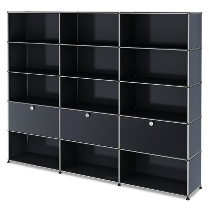 Étagère à dossiers XL USM Haller, personnalisable, Anthracite RAL 7016, Ouvert, Ouvert, Avec 3 portes abattantes, Ouvert