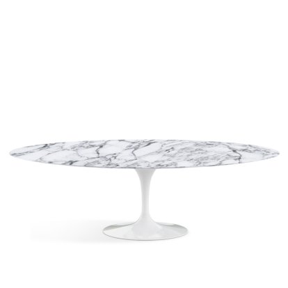 Table à manger ovale Saarinen, L 244 cm x l 137 cm, Blanc, Marbre Arabescato (blanc avec tons gris)