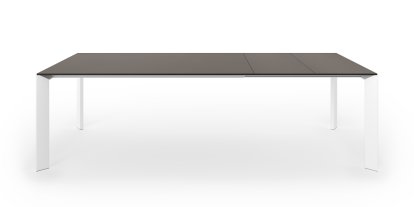 Table à manger Nori, Fenix gris London avec bord noir, L 166-260 x L 100 cm, Aluminium laqué blanc