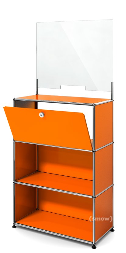 Comptoir USM Haller M avec écran de sécurité et passe-documents, Orange pur RAL 2004, Avec pieds