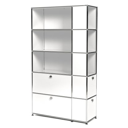Bibliothèque USM Haller avec compartiments latéraux, Blanc pur RAL 9010