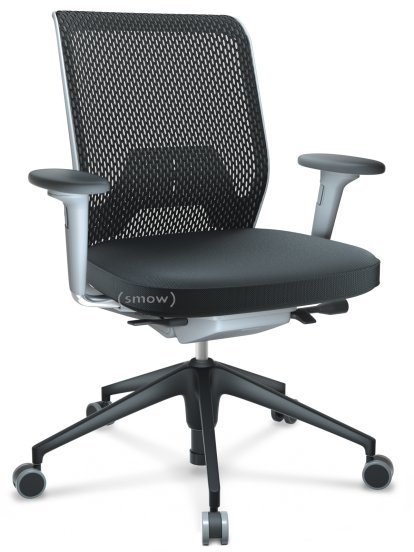 ID Mesh, Mécanisme Flowmotion avec inclinaison avant et réglage de la profondeur , Avec accotoirs 2D, Piétement à 5 branches, plastique basic dark, Soft grey, Assise Skin, dossier Netline, Nero, Souples pour sols durs