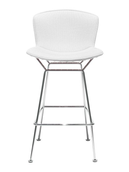 Chaise de bar Bertoia, Rembourrage intégral, Satiné chromé, Ivory (Tonus 100)