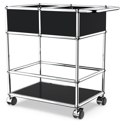 USM Haller chariot à boissons à étages avec compartiments, Noir graphite RAL 9011, Durs pour tapis