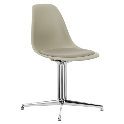 Eames Plastic Side Chair DSL, Galet, Avec coussin d'assise, Gris chaud / ivoire, Aluminium poli