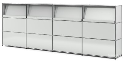 Comptoir d’accueil USM Haller version 2 (avec tablettes inclinées), Gris clair RAL 7035, 300 cm (4 éléments), 35 cm