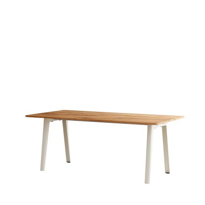 Table à manger New Modern rectangulaire, métal/bois, 190 x 95 cm, Chêne ancien recyclé, Blanc crème