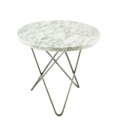 Mini O Table, Blanc Carrara, Acier inoxydable 