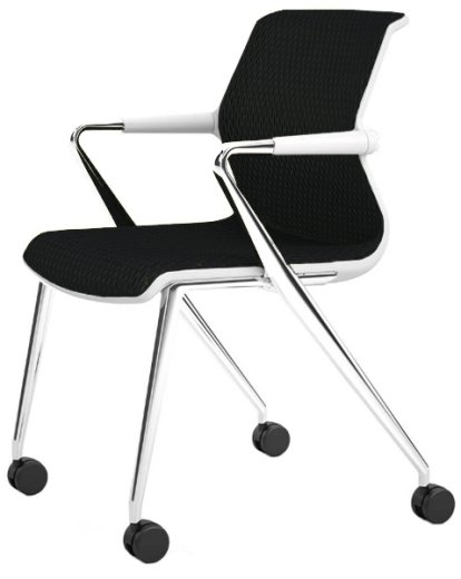Chaise Unix base 4 pieds sur roulettes, Diamond Mesh nero, Soft grey, Aluminium poli