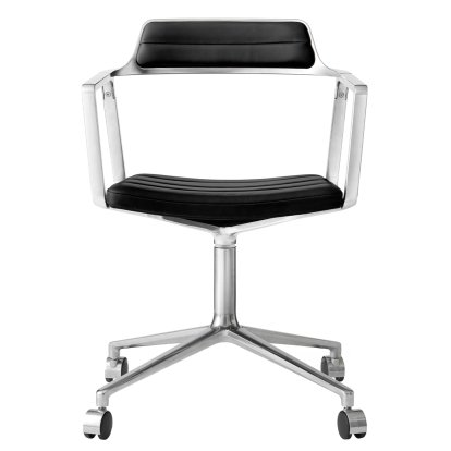 Chaise pivotante 452 sur roulettes, Cuir noir, Poli