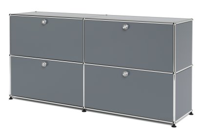 Meuble de rangement Sideboard L USM Haller, personnalisable, Gris moyen RAL 7005, Avec 2 portes abattantes, Avec 2 portes abattantes