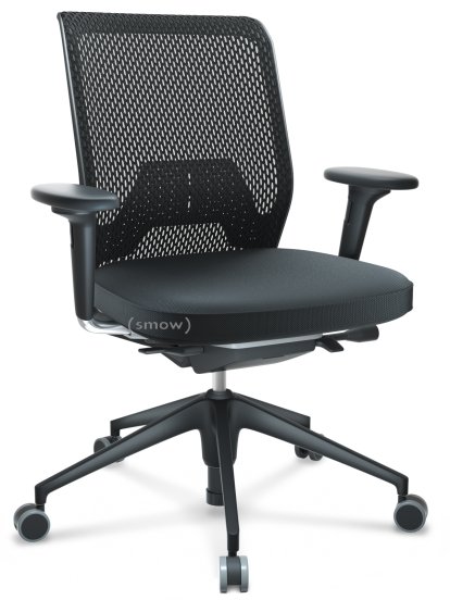 ID Mesh, Mécanisme Flowmotion sans inclinaison avant et sans réglage de la profon, Avec accotoirs 2D, Piétement à 5 branches, plastique basic dark, Noir basic, Assise Skin, dossier Netline, Nero, Durs pour tapis