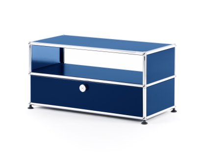 Meuble bas Lowboard TV USM Haller avec porte coulissante, Bleu acier RAL 5011