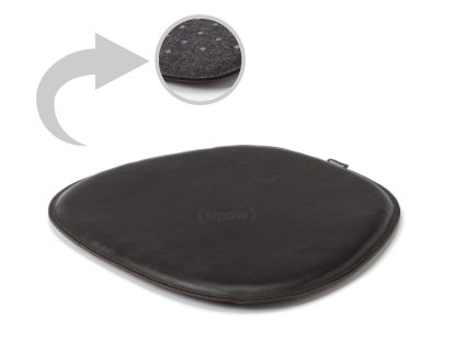 Coussin d'assise en cuir pour Eames Side Chairs , Recto cuir / verso feutrine, Noir