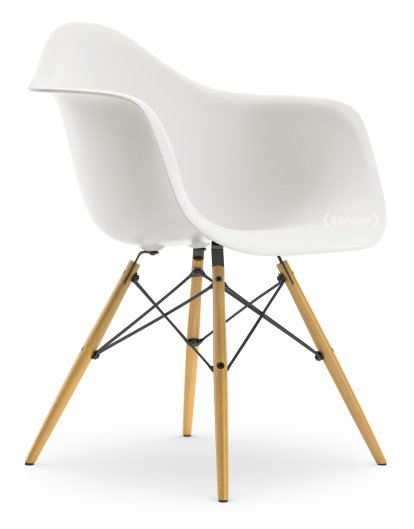 Eames Plastic Armchair DAW, Blanc non-RE, Sans rembourrage, Sans rembourrage, Version standard - 43 cm, Frêne tons miel