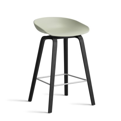 About A Stool AAS 32, Version cuisine: hauteur de l'assise 64 cm, Chêne laqué noir / acier inoxydable, Pastel green 2.0