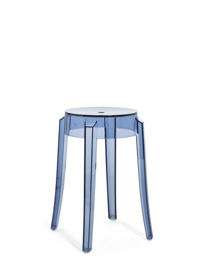 Tabouret Charles Ghost, Piétement 39 x assise 26,5 x hauteur 46, Transparent, Bleu poudré