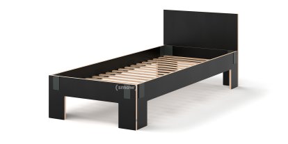 Lit Tagedieb, 90 x 220 cm, Avec tête de lit, FU (bouleau contreplaqué) noir, Anthracite , Avec sommier flexible