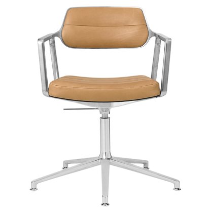 Chaise Swivel 453+, Poli, Piètement fixe, Cuir chameau