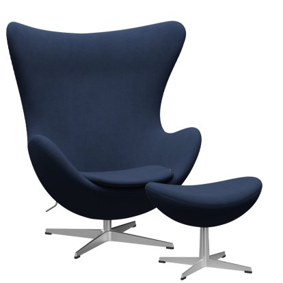 Fauteuil Egg (Oeuf), Christianshavn, Christianshavn 1155 - Bleu foncé, Aluminium satiné et poli, Avec repose-pied