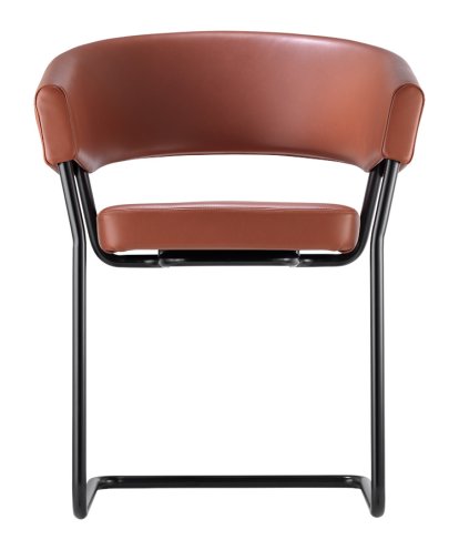 Fauteuil D9, Cuir cannelle, Noir peint par poudrage, Patins feutre