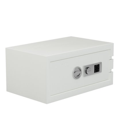 Coffre-fort Balzsafe Connect pour étagères USM Haller, 75 cm x 35 cm x 50 cm, Blanc pur RAL 9010, Serrure à combinaison électronique avec clé de révision