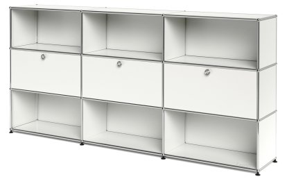Meuble haut Highboard XL USM Haller, personnalisable, Blanc pur RAL 9010, Ouvert, Avec 3 portes abattantes, Ouvert