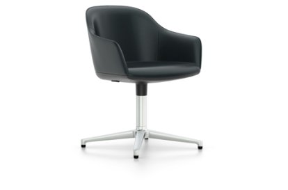 Softshell Armchair avec piètement à 4 branches, Aluminium poli, Cuir (Standard), Nero, Patins pour tapis