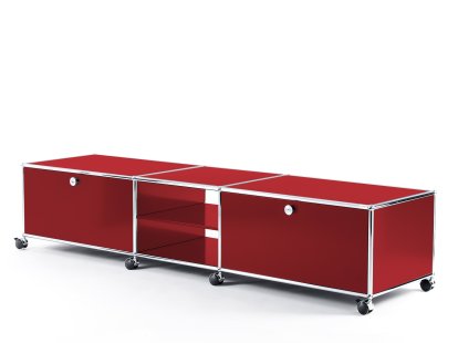 Meuble TV bas Lowboard XL USM Haller à roulettes, Rouge rubis USM