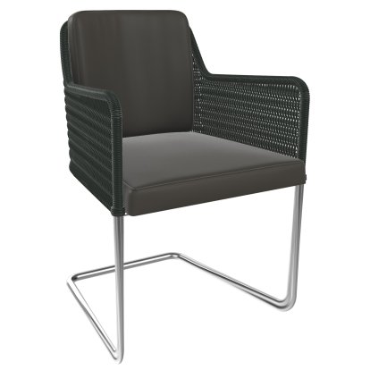 Chaise cantilever D43, Tressage I - vert foncé, Cuir - anthracite, Acier inoxydable, mat