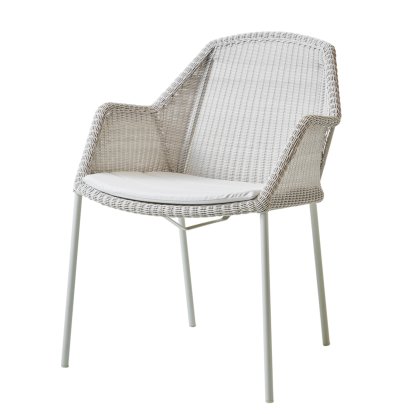 Chaise Breeze, Gris blanc, Avec coussin d'assise, Natté - Blanc