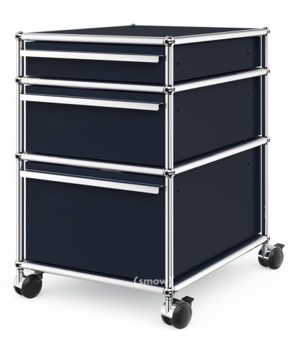 Caisson à roulettes USM Haller 3 tiroirs Type 2, Sans serrures, Bleu acier RAL 5011