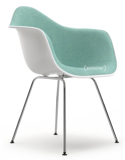 Eames Plastic Armchair DAX, Blanc RE, Rembourrage intégral, Bleu glacier / ivoire, Version standard - 43 cm, Chromé