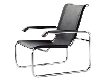 Chaise lounge cantilever S 35 L Bauhaus, Cuir véritable noir, Sans ottoman