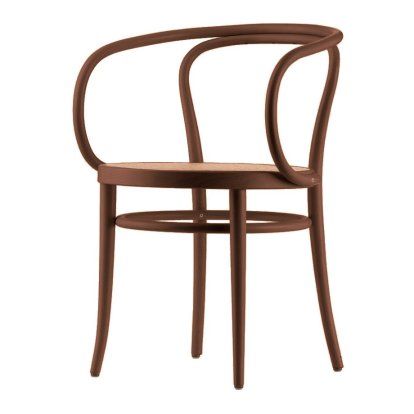 Chaise bois courbé 209 / 210 avec accotoirs, Hêtre teinté couleur noyer, Assise cannée, naturel (209)