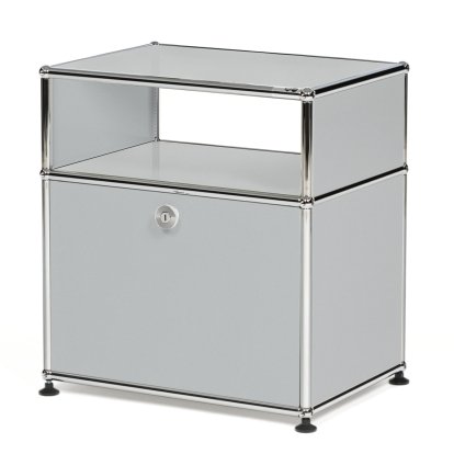 USM Haller Table de nuit avec porte abattante et étagère intermédiaire, Argent mat USM