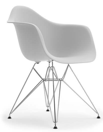 Eames Plastic Armchair DAR, Coton blanc, Sans rembourrage, Sans rembourrage, Version standard - 43 cm, Chromé