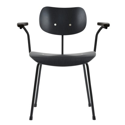 Chaise SE 68, Non-empilable, Sans rembourrage, Poudre noir mat, Avec accoudoirs, Hêtre, teinté noir