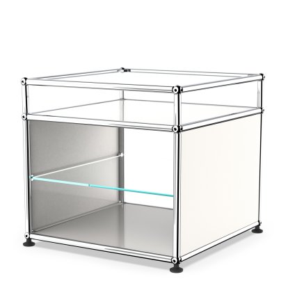 USM Haller table d'appoint et étagère verre, Blanc pur RAL 9010