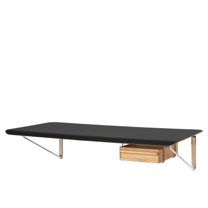 Bureau mural AB019, Stratifié noir, Avec tiroir en chêne verni, à droite