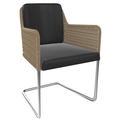 Chaise cantilever D43, Tressage I - beige, Cuir - noir, Acier inoxydable, mat