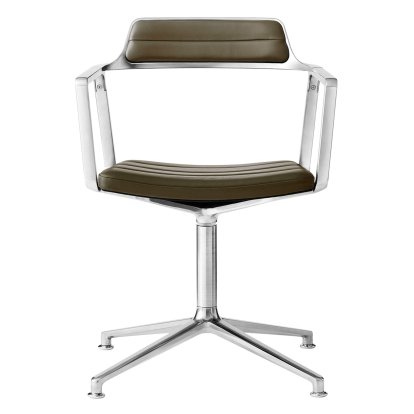 Chaise Swivel 452, Poli, Piètement fixe, Cuir vert bosco