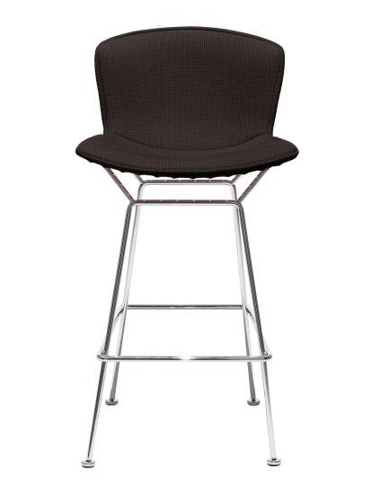 Chaise de bar Bertoia, Rembourrage intégral, Satiné chromé, Noir (Tonus 128)