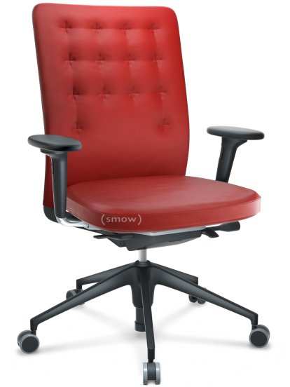 ID Trim, Avec support lombaire, Mécanisme Flowmotion sans inclinaison avant et sans réglage de la profon, Avec accotoirs 2D, Piétement à 5 branches, plastique basic dark, Assise et dossier cuir, Rouge, Souples pour sols durs