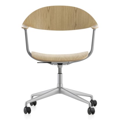 Chaise de bureau Mynt pied quatre branches, Chêne naturel, vernis de protection, Sans rembourrage, Sans rembourrage, Aluminium sablé, Souples pour sols durs