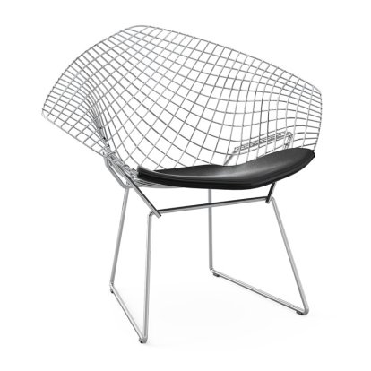 Fauteuil Diamond, Avec coussin, Chromé, Vinyl noir
